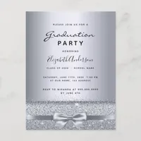 Graduation party silver bow invitation postcard