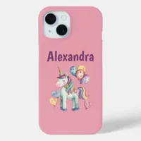 Cute Colorful Watercolor Unicorn iPhone 15 Case