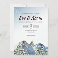 Starry Sky Snowy Pine Watercolor Winter Wedding Invitation