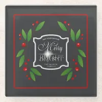 Merry Berry Bright Christmas Swag D591 Glass Coaster