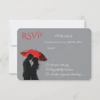  Romantic Parisian Red Umbrella  Love Silhouette RSVP Card