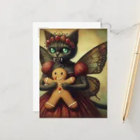 Christmas Vampire Fairy Kitty With Gingerbread Postcard