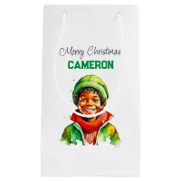 Personalized Little Vintage Boy Elf Christmas Small Gift Bag