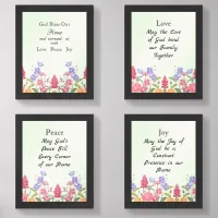 God Bless Our Home Floral Wildflowers Green Wall Art Sets