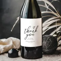 Love Calligraphy Thank You Floral Black B&W ID940 Wine Label