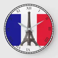 Eiffel Tower French Flag Bk Roman Numbers Rd Clock