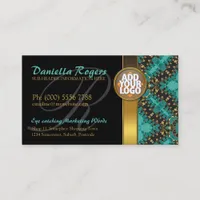 Logo + teal gold and black fashion Business Cards