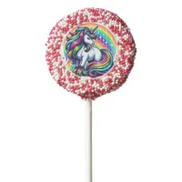 Colorful Unicorn and Rainbow Personalized Birthday Chocolate Covered Oreo Pop