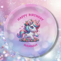 Cute Magical Unicorn Personalized Girl's Birthday Paper Plates