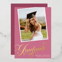 Pink and Gold Foil Graduation Announcement