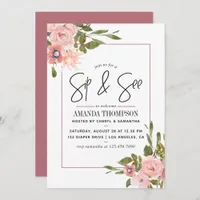 Watercolor floral Blush and Rose Gold Sip and See Invitation