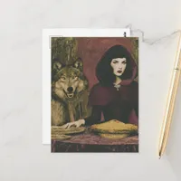 Retro Lady Having Pie With the Wolf Postcard
