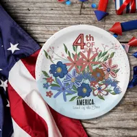 "America Land of the Free" 4th of July Flowers Paper Plates