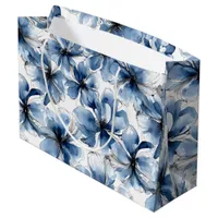 Abstract Blue & White Watercolor Flowers Large Gift Bag