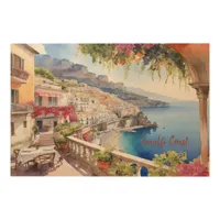 Amalfi Coast Italy Watercolor Sketch  | Wood Wall Art