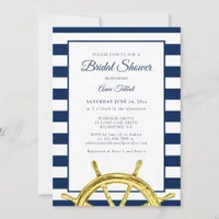 Classic Nautical Stripes Navy Gold Bridal Shower Invitation