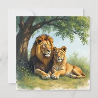 Lion and Lioness Under a Tree Blank Note Card