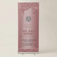 Chic Rose Gold Sparkle Glitter Drips Business Open Retractable Banner