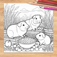 Guinea Pigs Cute Pet Animals Coloring Poster