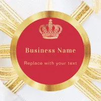 Business red gold royal crown classic round sticker