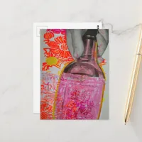 Whisky Bottle Mixed Media Collage Postcard