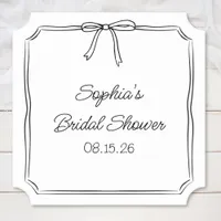Elegant Coquette Hand Drawn Bow Cute Bridal Shower Paper Coaster