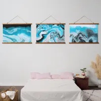 Blue and White Marble Swirls and Bubbles Hanging Tapestry