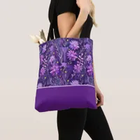 Purple Pink and Yellow Daisy Floral, Color Block Tote Bag