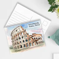 Rome, Italy Colosseum Vintage Watercolor Travel Postcard