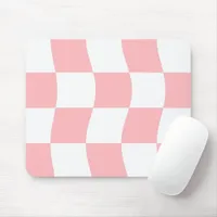 Girly Pastel Pink White Wavy Checkerboard Pattern Mouse Pad