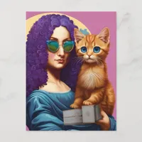 Purple haired Mona and her Ginger Kitty Postcard