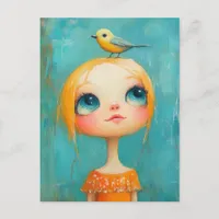 Cute Girl With a Bird on Her Head Postcard
