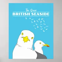 British Seaside Resort Seagull Retro Travel Poster