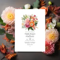 Pink, Orange and Green Floral Wedding Invitation