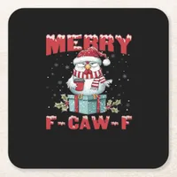 Retro Merry Christmas F-Caw-F Chicken  Square Paper Coaster