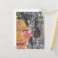 abstract colorful collage with face  postcard