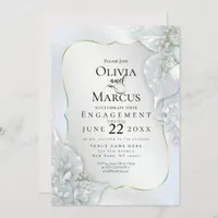 ENGAGEMENT | Icy Blue Shimmer Leaves Invitation