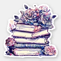 Vintage Stack of Books and Roses Sticker