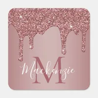 Luxury Rose Gold Sparkle Glitter Drips Monogram Metal Sign