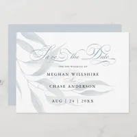 Save the Date Dusty Blue Eucalyptus Leaves White