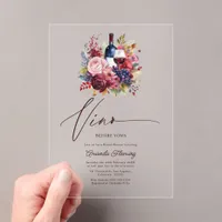 Vino Before Vows Floral Wine Bridal Shower Acrylic Invitations