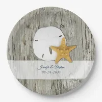 Rustic Beach Driftwood Sand Dollar Wedding Paper Plates