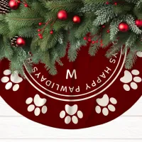 Paw Print Wreath Monogram Pet Burgundy Christmas Brushed Polyester Tree Skirt