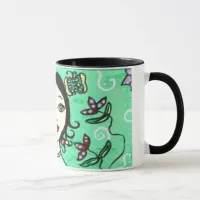 Whimsical Lady with Pretty Floral Background Mug