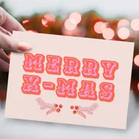 Colorful Pink + Red Merry X-Mas Flat Holiday Card