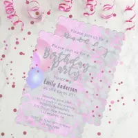 Fancy Pastel Glittery Balloons On Abstract Pink Invitation