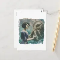 Gorgeous Vintage Lady and a Octopus Sea Monster Postcard