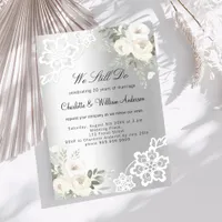 Silver floral lace vow renewal wedding invitation