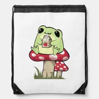 Mushroom Frog Goblincore Mycology Creative Style Drawstring Bag