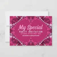 Exotic Pink Fractal Lace Special Party  Invitation